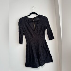 Guess by Marciano Black Lace Long-Sleeve Wrap romper